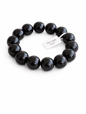 Black Agate 16MM Beaded Bracelet New